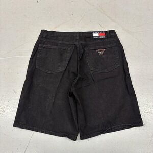 Tommy Jeans Shorts Mens 40 Black Denim Bermuda Freedom Jean Logo Y2K Casual